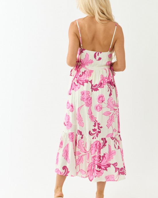 Entro Cream Floral Buttoned Sleeveless Maxi Dress