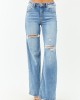 Risen Medium Wash Distressed Stretchy Wide Leg Jeans Risen Medium Wash Distressed Stretchy Wide Leg Jeans