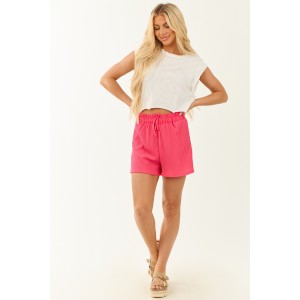Hot Pink Drawstring Flowy Elastic Waist Shorts