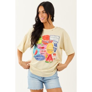 Almond Fruit Sticker Graphic Distressed Cotton Tee