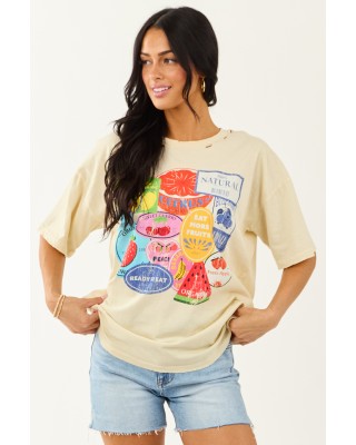 Almond Fruit Sticker Graphic Distressed Cotton Tee