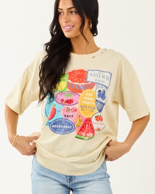 Almond Fruit Sticker Graphic Distressed Cotton Tee