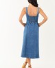 Medium Wash Button Down Sleeveless Denim Midi Dress