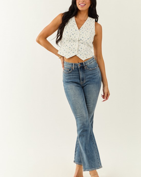 Ivory Floral Denim Vest and Shorts Set Ivory Floral Denim Vest and Shorts Set