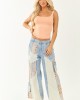POL Medium Wash Patchwork Wide Leg Cargo Pants
