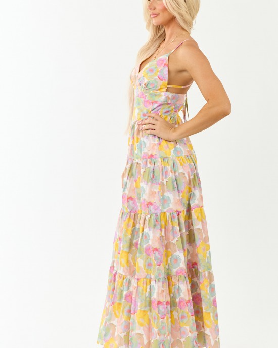 Blush Floral Print Sleeveless Cotton Maxi Dress