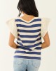 Navy and Cream Striped Ruffle Sleeve Top