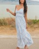 Sky Blue Floral Eyelet Sleeveless Cotton Maxi Dress