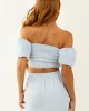 Sky Blue Puff Sleeve Smocked Swiss Dot Crop Top