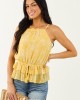 Canary Yellow Floral Swiss Dot Halter Neck Tank Top Canary Yellow Floral Swiss Dot Halter Neck Tank Top