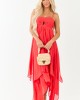 Poppy Red Layered Handkerchief Hem Maxi Dress