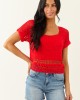 Lipstick Crochet Knit Short Sleeve Crop Top
