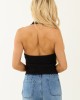 Black Halter Surplice Neck Linen Blend Tank Top