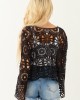 Black Floral Open Crochet Front Tie Cardigan Black Floral Open Crochet Front Tie Cardigan
