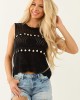 Black Bead Detail Open Crochet Tank Top