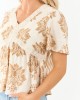 Cream Damask Print Short Sleeve Lace Top
