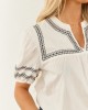 White Short Puff Sleeve Embroidered Blouse