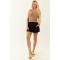 Black Textured Elastic Waistband Flowy Shorts