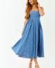 Medium Wash Chambray Denim Open Back Midi Dress