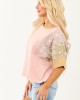Baby Pink Patchwork Relaxed Half Sleeve Cotton Top Baby Pink Patchwork Relaxed Half Sleeve Cotton Top