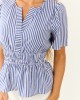 She+Sky Cobalt Striped Short Sleeve Peplum Blouse