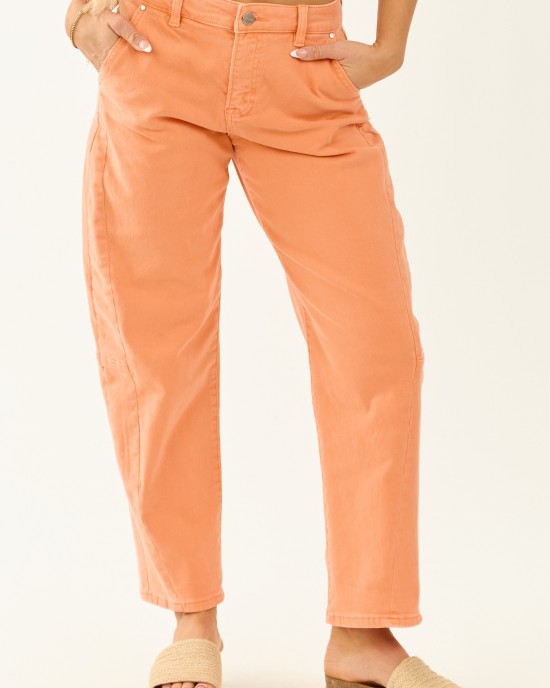Risen Melon High Rise Cuffed Stretchy Barrel Jeans