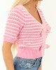 Bubblegum and Ivory Striped Half Sleeve Cardigan