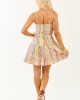 Almond Multiprint Striped V Neck Cotton Mini Dress Almond Multiprint Striped V Neck Cotton Mini Dress