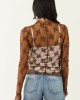 Walnut Mesh Lace Mock Neck Long Sleeve Top