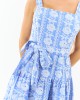 Cornflower Floral Embroidered Waist Tie Midi Dress