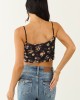 Black Floral Print Velvet Cropped Tank Top