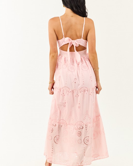 Carnation Floral Eyelet Sleeveless Cotton Maxi Dress