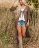 Mocha Tie Front Flare Sleeve Knit Duster Cardigan