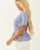 She+Sky Cobalt Striped Short Sleeve Peplum Blouse