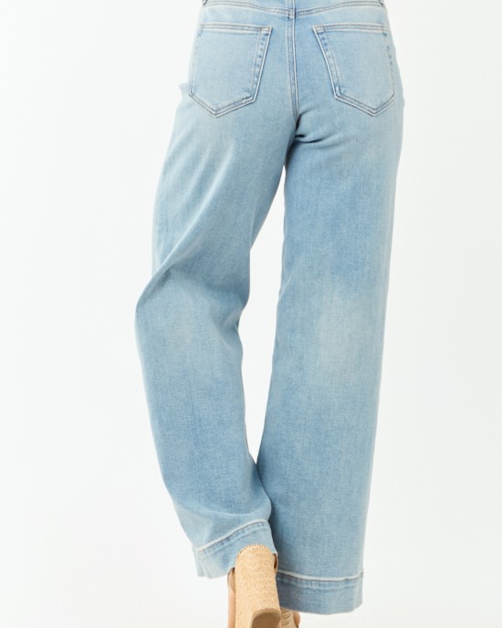 Hidden Light Wash Patch Pocket Stretchy Wide Leg Jeans