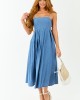 Medium Wash Chambray Denim Open Back Midi Dress