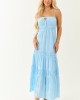 Sky Blue Ruched Tiered Sleeveless Maxi Dress
