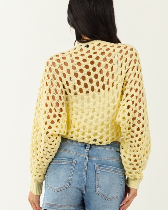 Buttercream Open Knit Long Sleeve Shrug Cardigan Buttercream Open Knit Long Sleeve Shrug Cardigan
