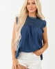 Dark Wash Chambray Denim Ruffle Sleeve Top Dark Wash Chambray Denim Ruffle Sleeve Top