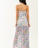Ivory Floral Print Front Slit Mesh Maxi Dress