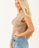 Khaki Crinkle Texture High Neck Stretchy Tank Top