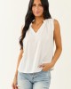 Off White Ruched Shoulder V Neck Relaxed Tank Top