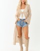 Almond Tie Front Flare Sleeve Knit Duster Cardigan