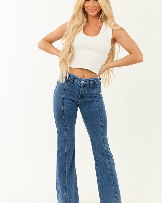 Saige Medium Dark Wash Flare Leg Stretchy Jeans Saige Medium Dark Wash Flare Leg Stretchy Jeans