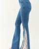 Medium Wash Lace Contrast Stretchy Flare Leg Jeans