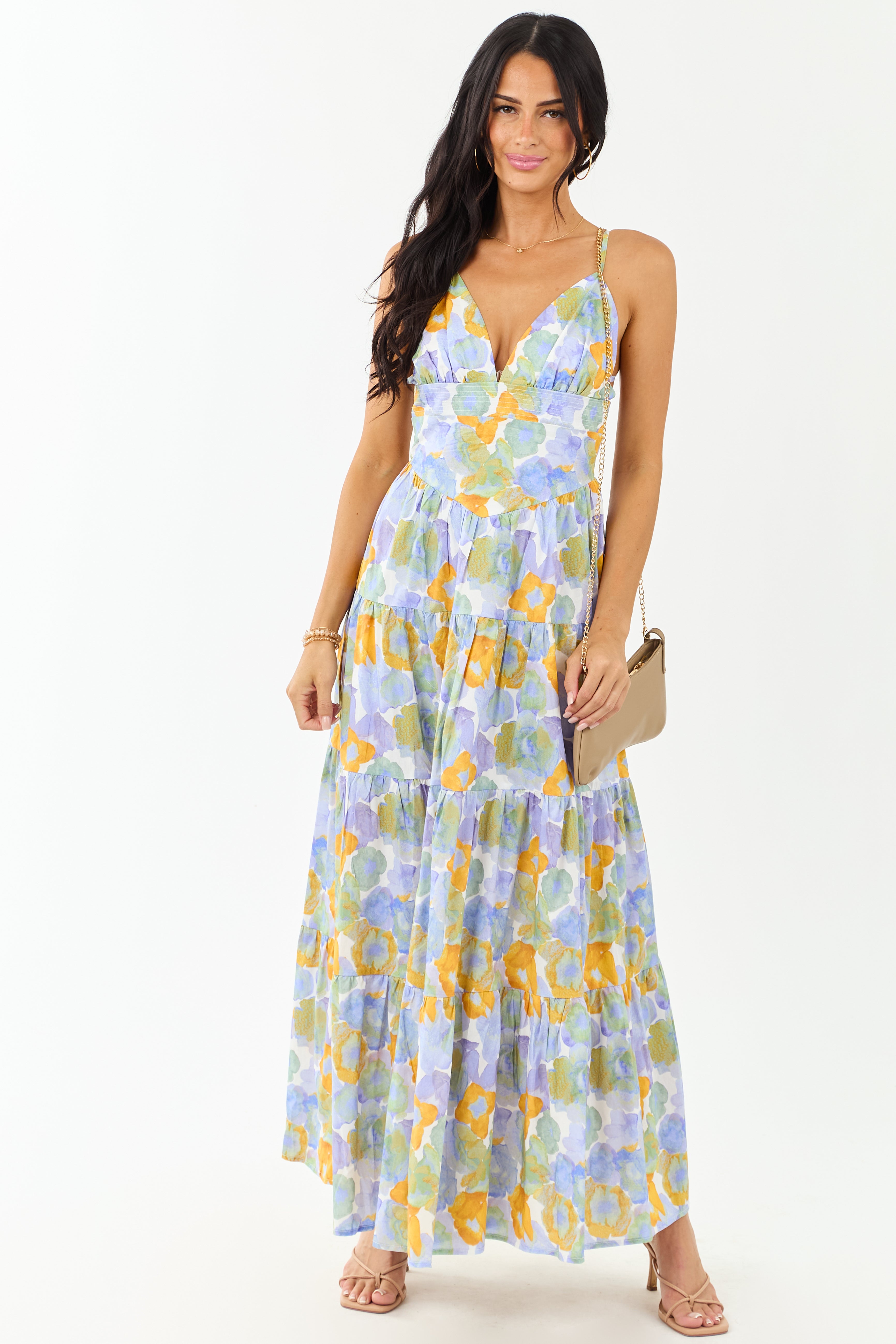 Lavender Floral Print Sleeveless Cotton Maxi Dress