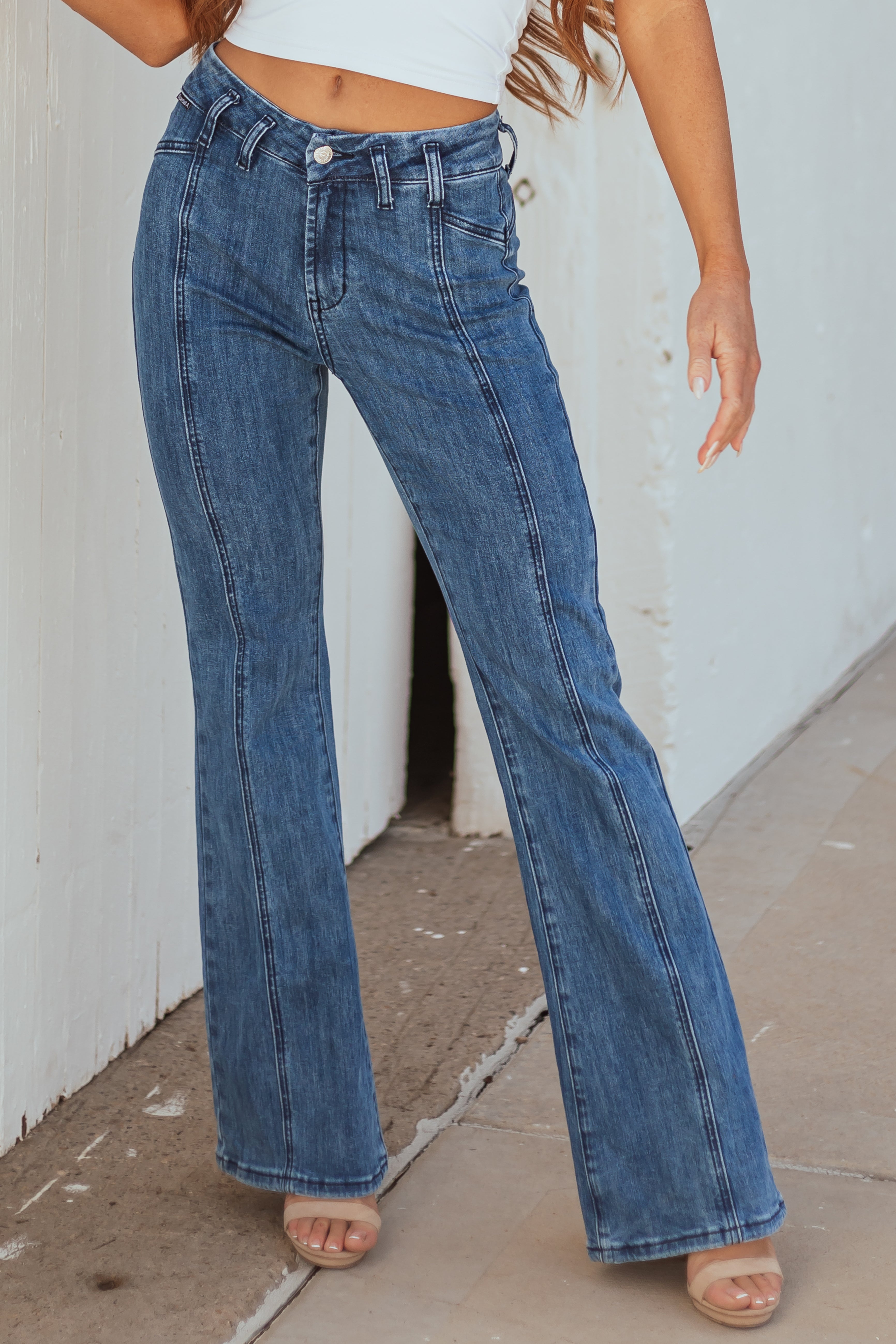 Saige Medium Dark Wash Flare Leg Stretchy Jeans