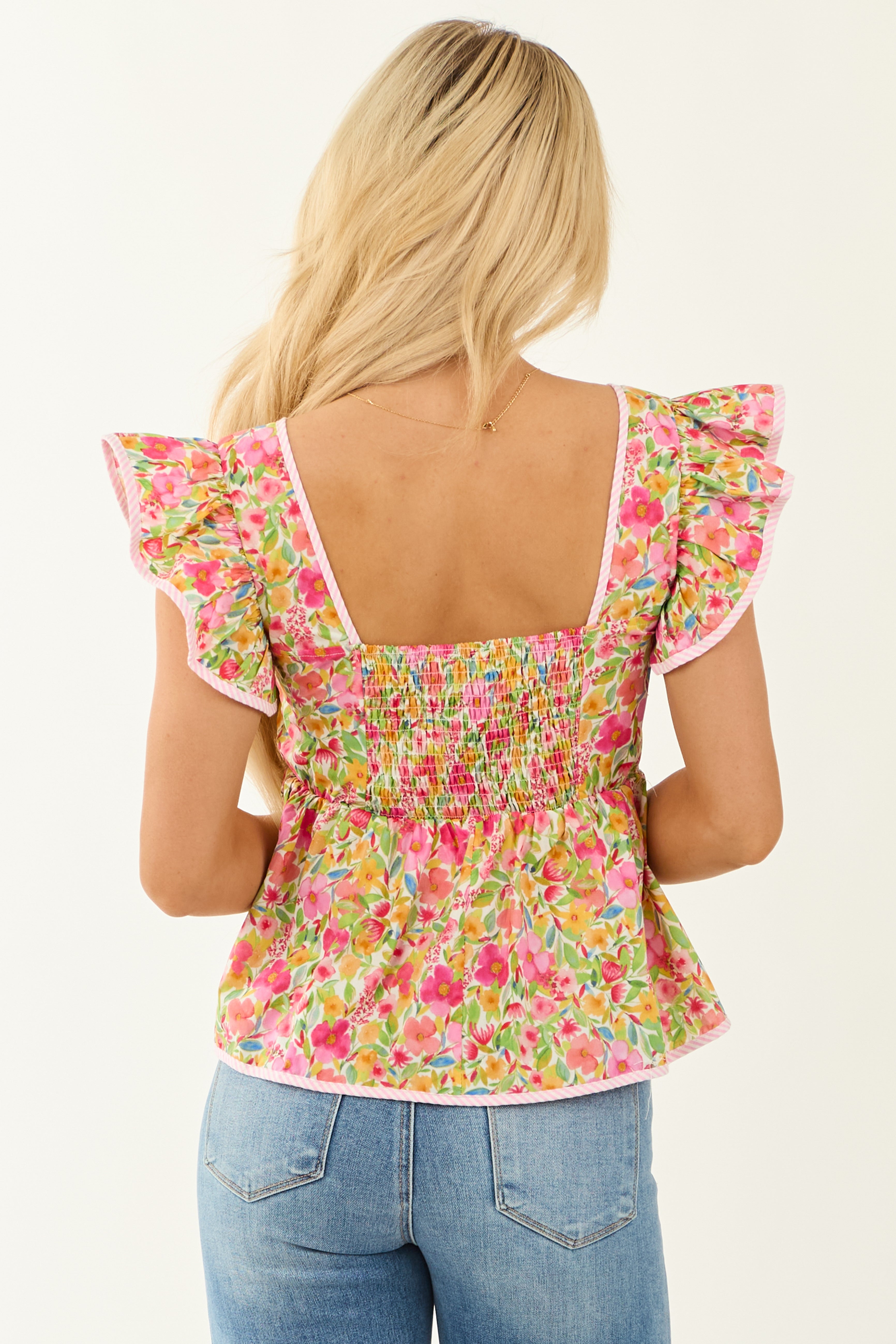 Punch Floral Print Sweetheart Neck Cap Sleeve Top