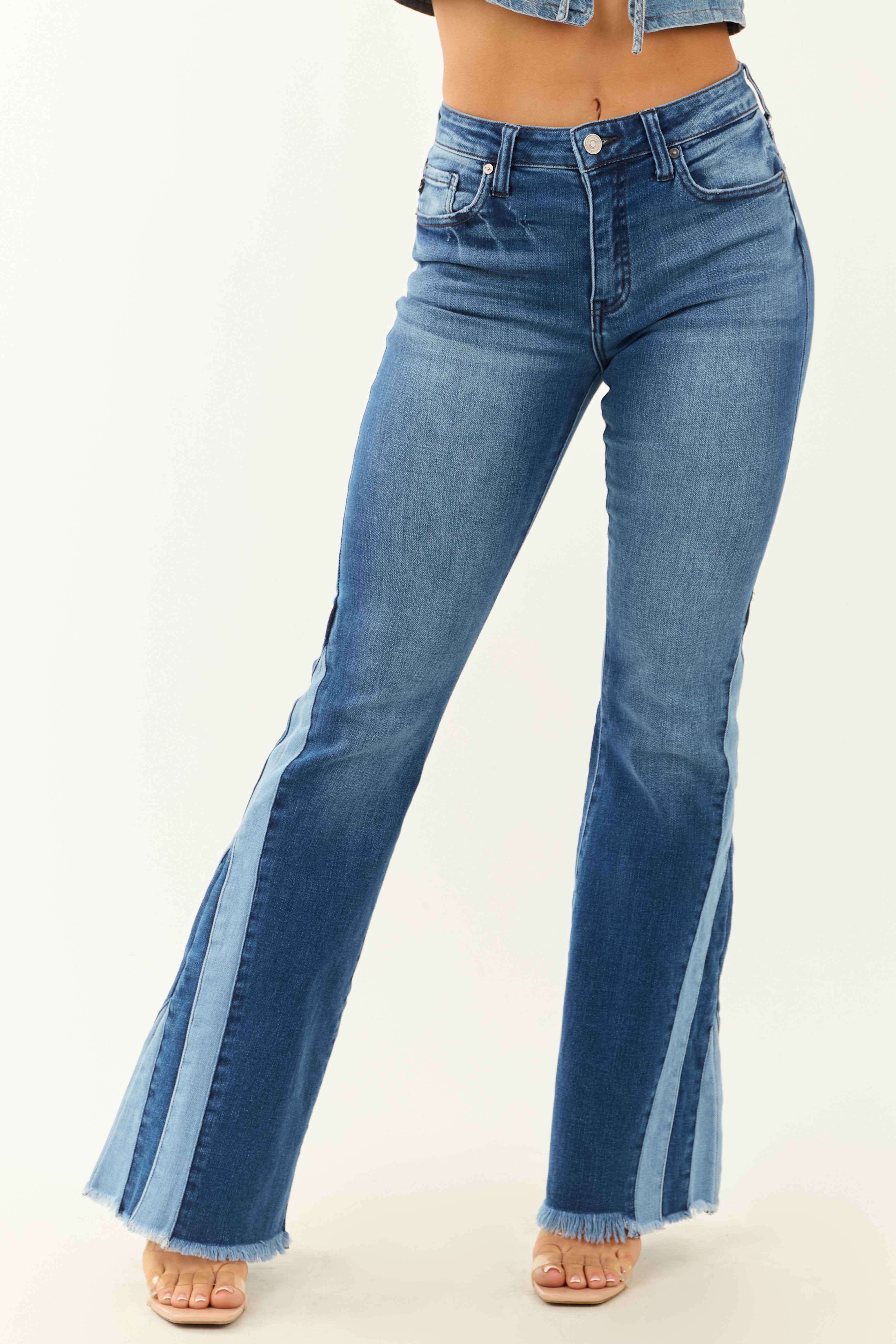 KanCan Stretchy Flare Seam Piecing Detail Jeans