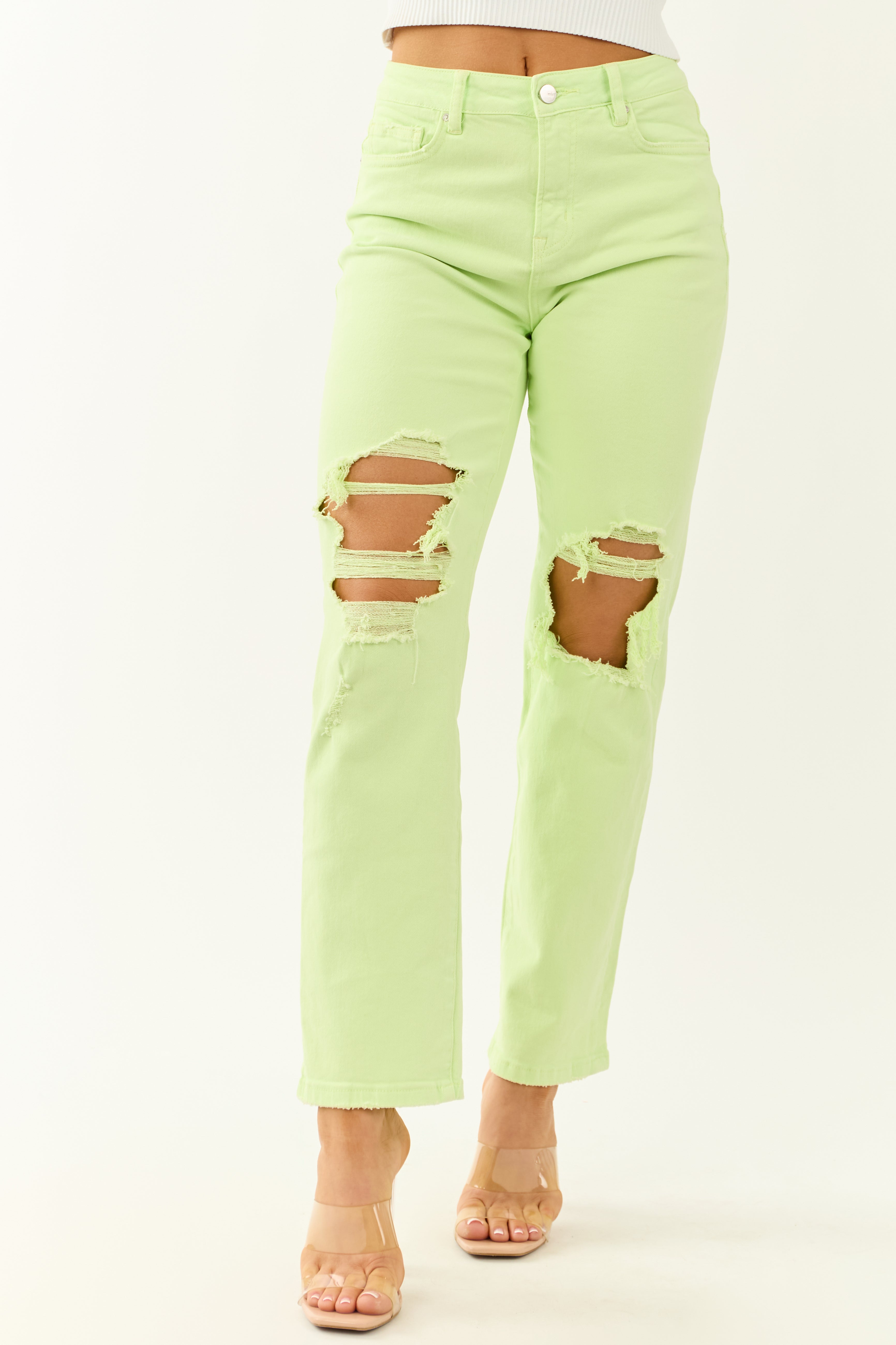 Mica Denim Neon Lime Straight Leg Stretchy Jeans